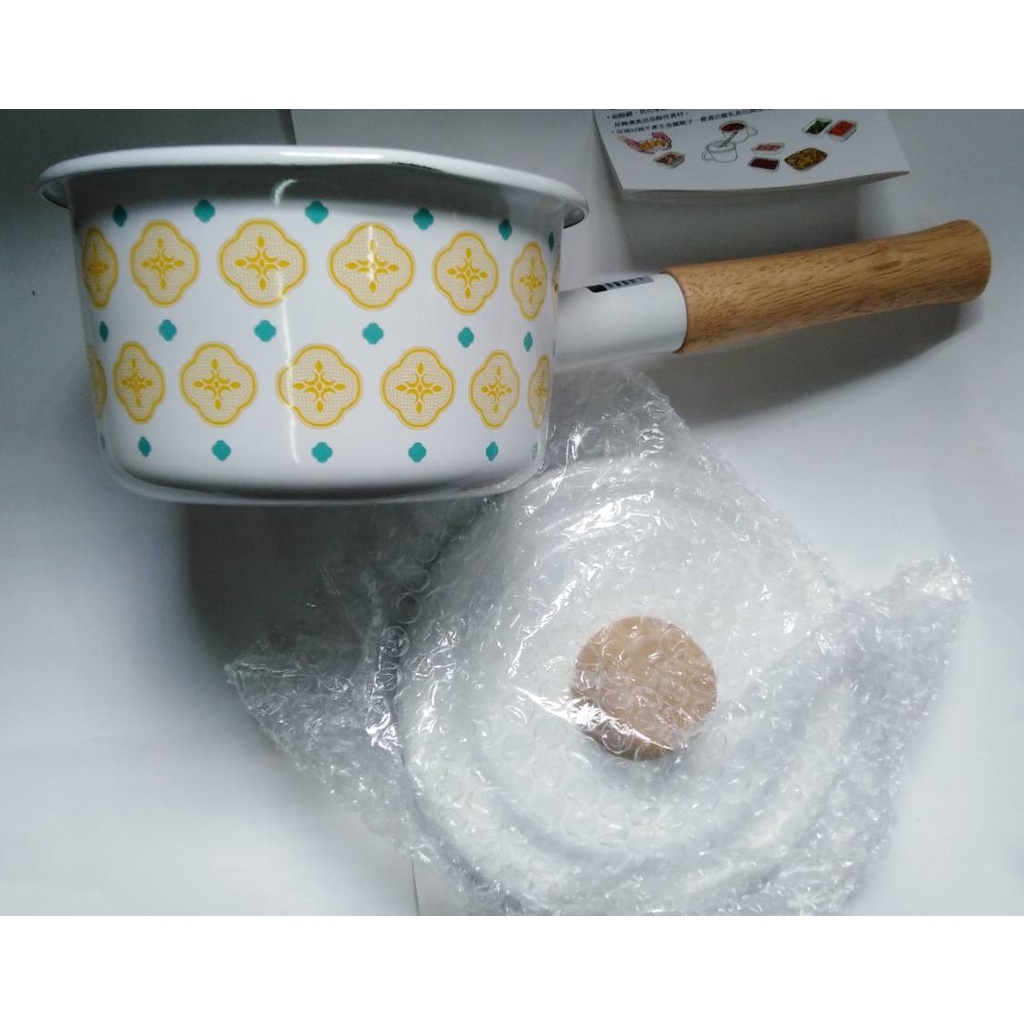日本富士琺瑯聯名14cm單柄附蓋牛奶鍋-玻璃海棠