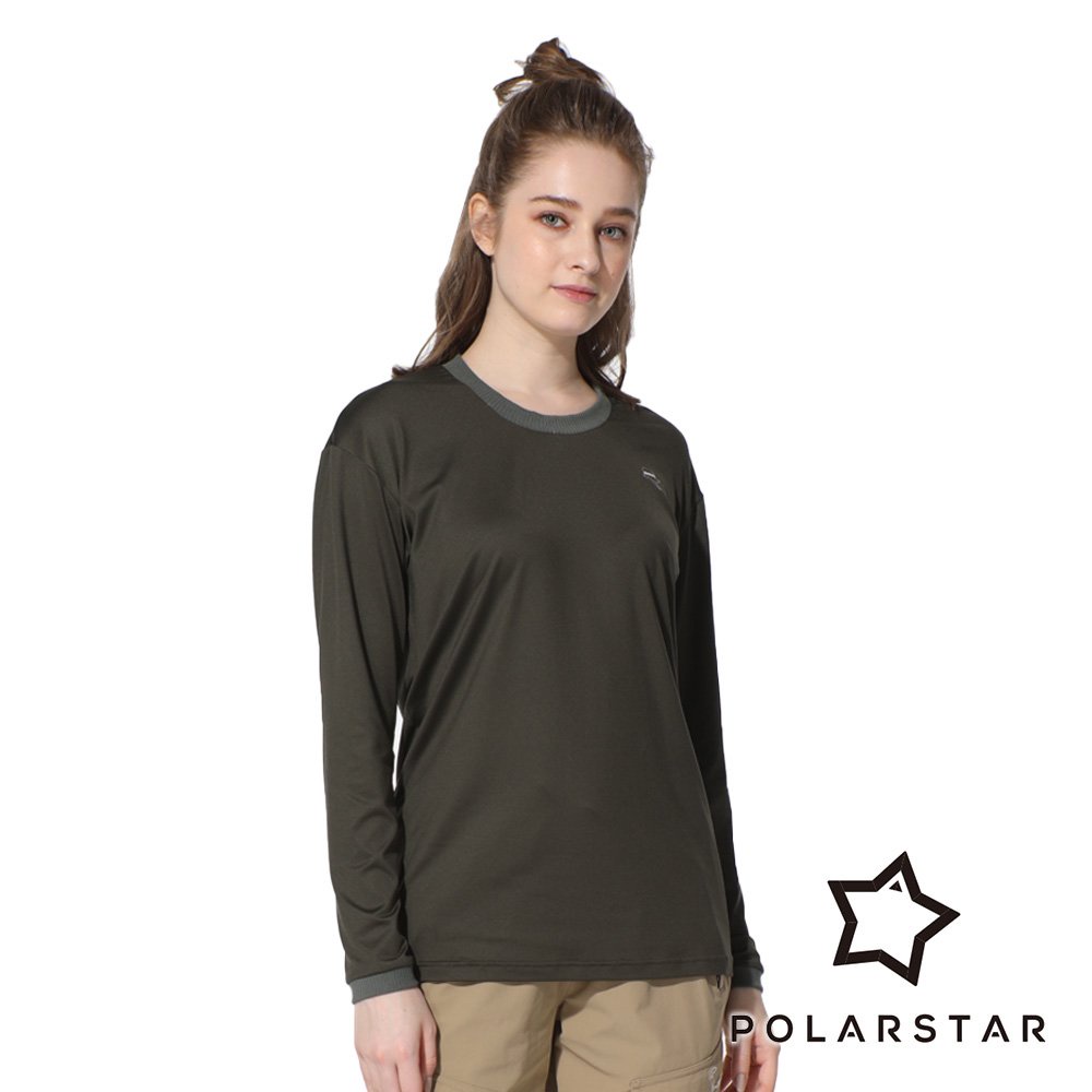 【PolarStar】女 繡花彈性長袖上衣『墨綠』P22902