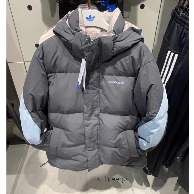 <Threeg>🏀ADIDAS OG 雙面穿 羽絨外套 連帽 保暖 拉鍊口袋 深灰 淺藍 男款 HS9467