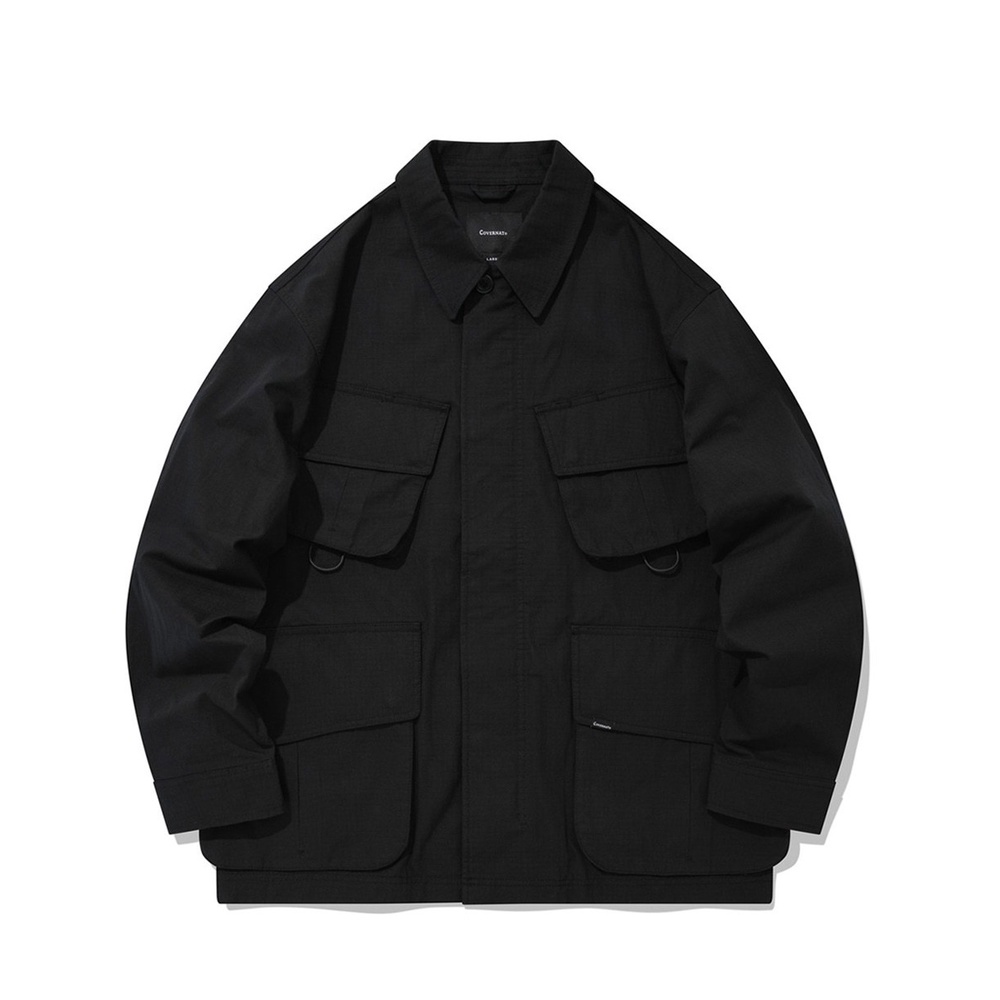 【吉米.tw】韓國代購 COVERNAT 多口袋 格紋外套 夾克 黑色 Oct+