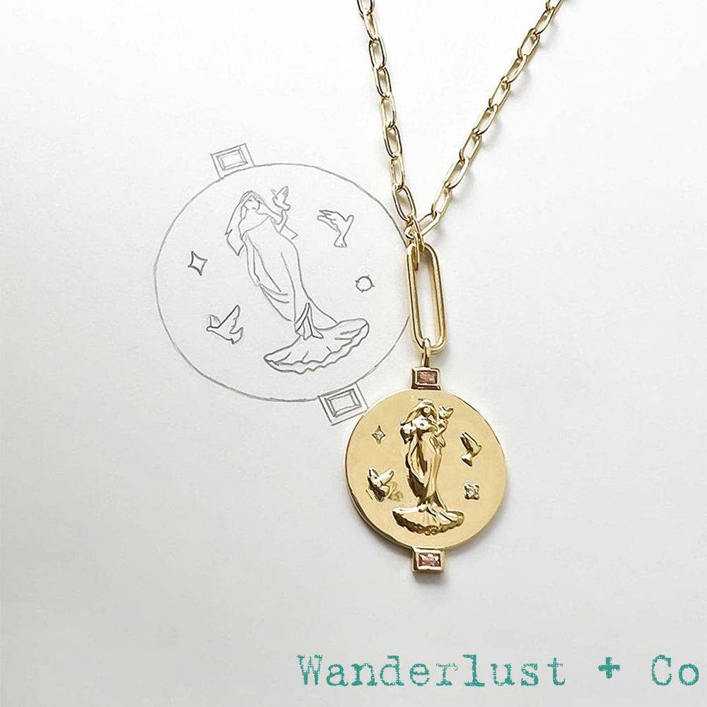Wanderlust+Co 澳洲品牌 金色維納斯女神項鍊 粉水晶款 愛與美 Aphrodite Goddess