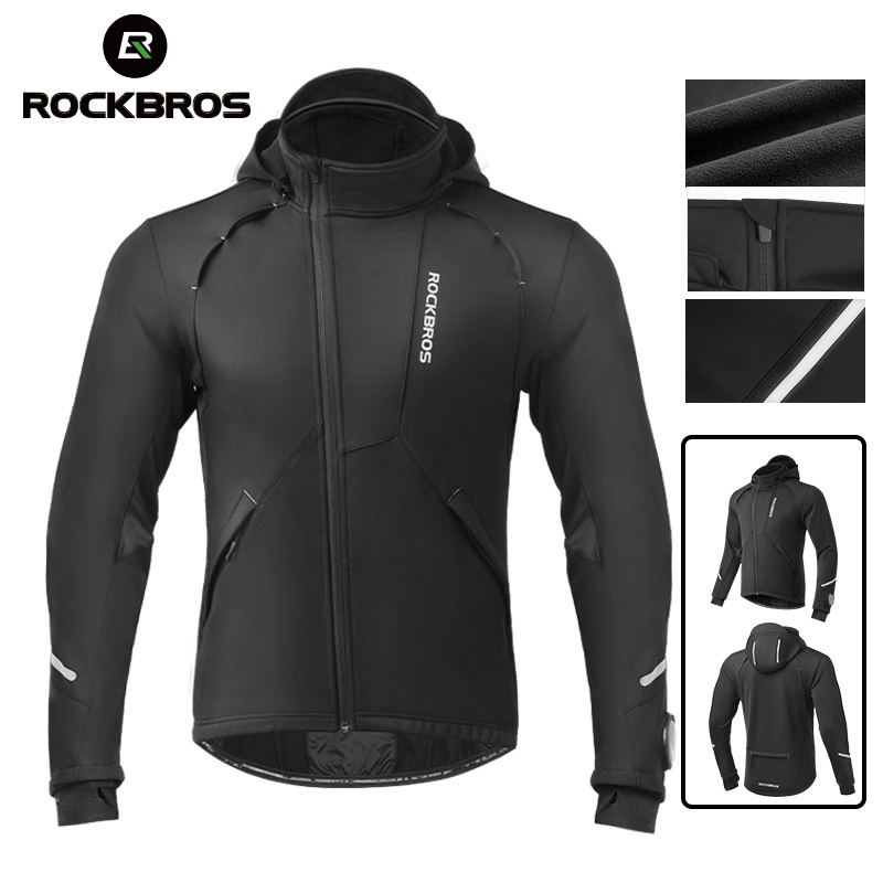 Rockbros 自行車夾克冬季騎行服保暖抓絨長袖騎行服保暖防風運動服腳踏車