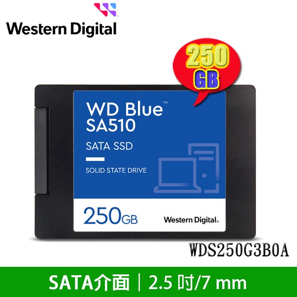 【MR3C】含稅 WD 藍標 SA510 250GB 250G SATA SSD 固態硬碟 (WDS250G3B0A)