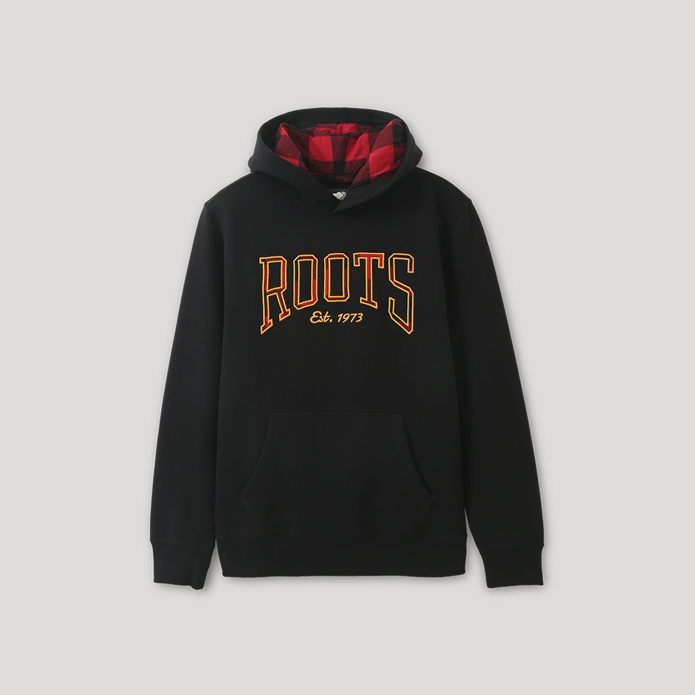 [PSNR代購 Roots全新正品優惠] Roots 男裝- 格紋風潮系列 文字LOGO刷毛布連帽上衣 滿額加贈購物袋