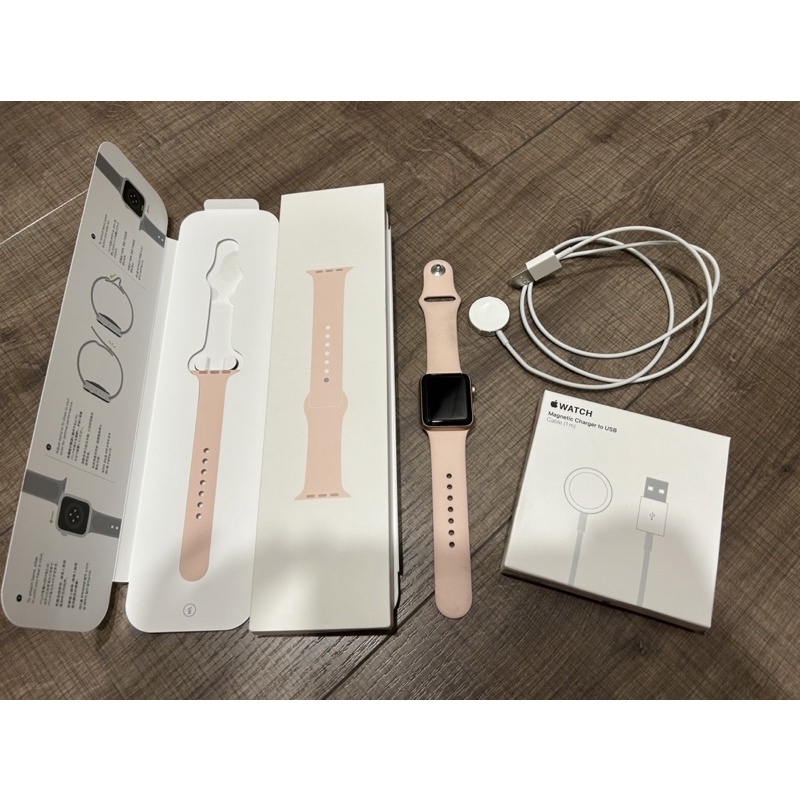 二手 正品 Apple watch 3/38mm 附粉色錶帶 充電線 有收據購證