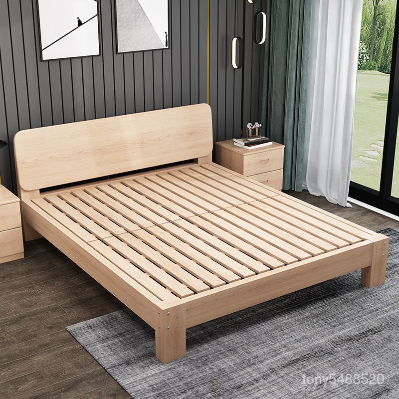 全櫸木北歐實木床1.8米無床頭雙床1.5米單人床架子床簡約 高腳床 鐵床架 雙層床 上下床 儲物多功能床架 AXFH