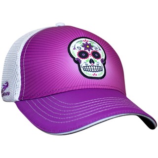 騎跑泳者-汗淂運動帽 HEADSWEATS(全球領導品牌) 紫(綠)色糖骷髏(Sugar skull)軟網布卡車司機帽
