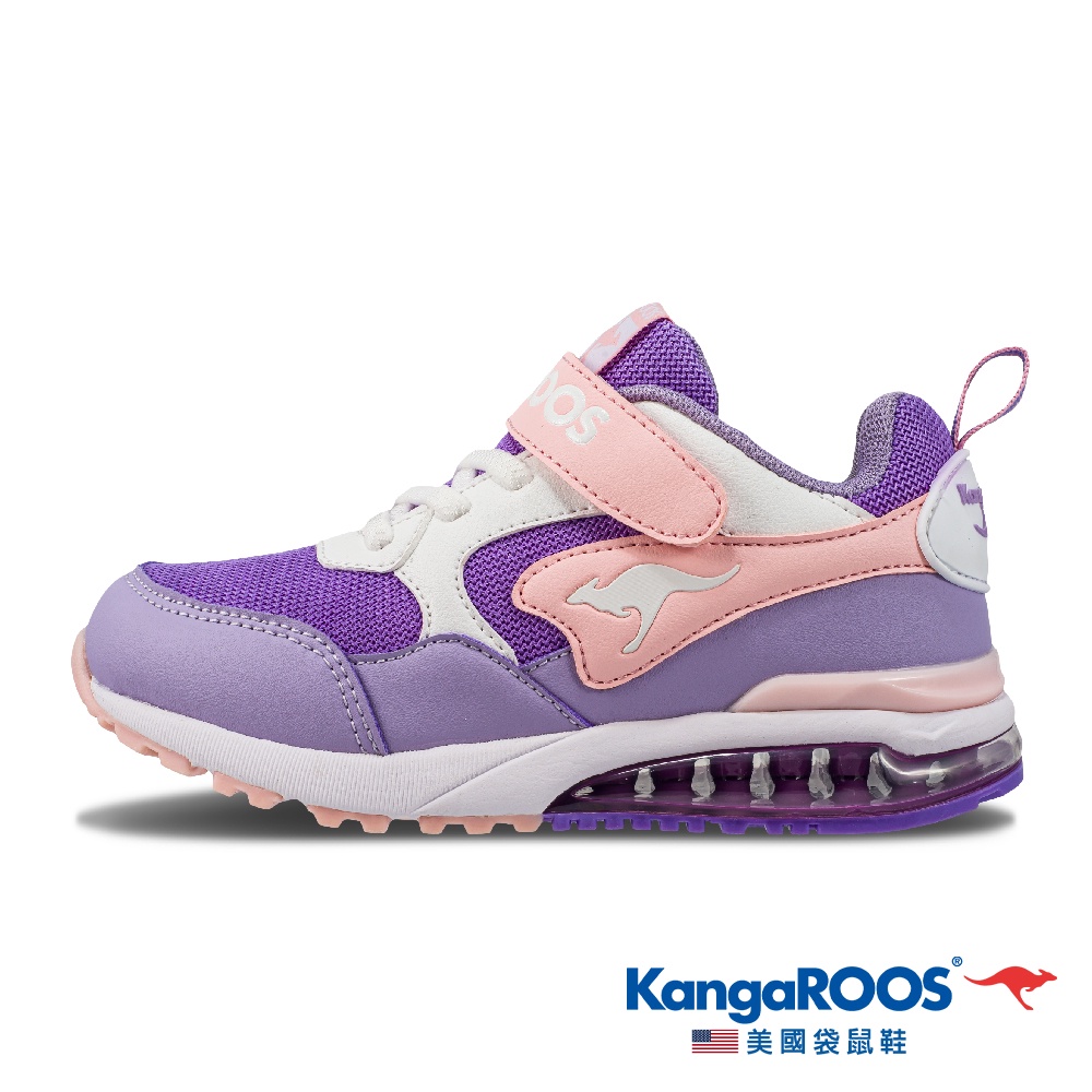 【KangaROOS 美國袋鼠鞋】童鞋 MEGA RUN 防潑水超輕量 氣墊慢跑鞋(粉紫-KK21467)