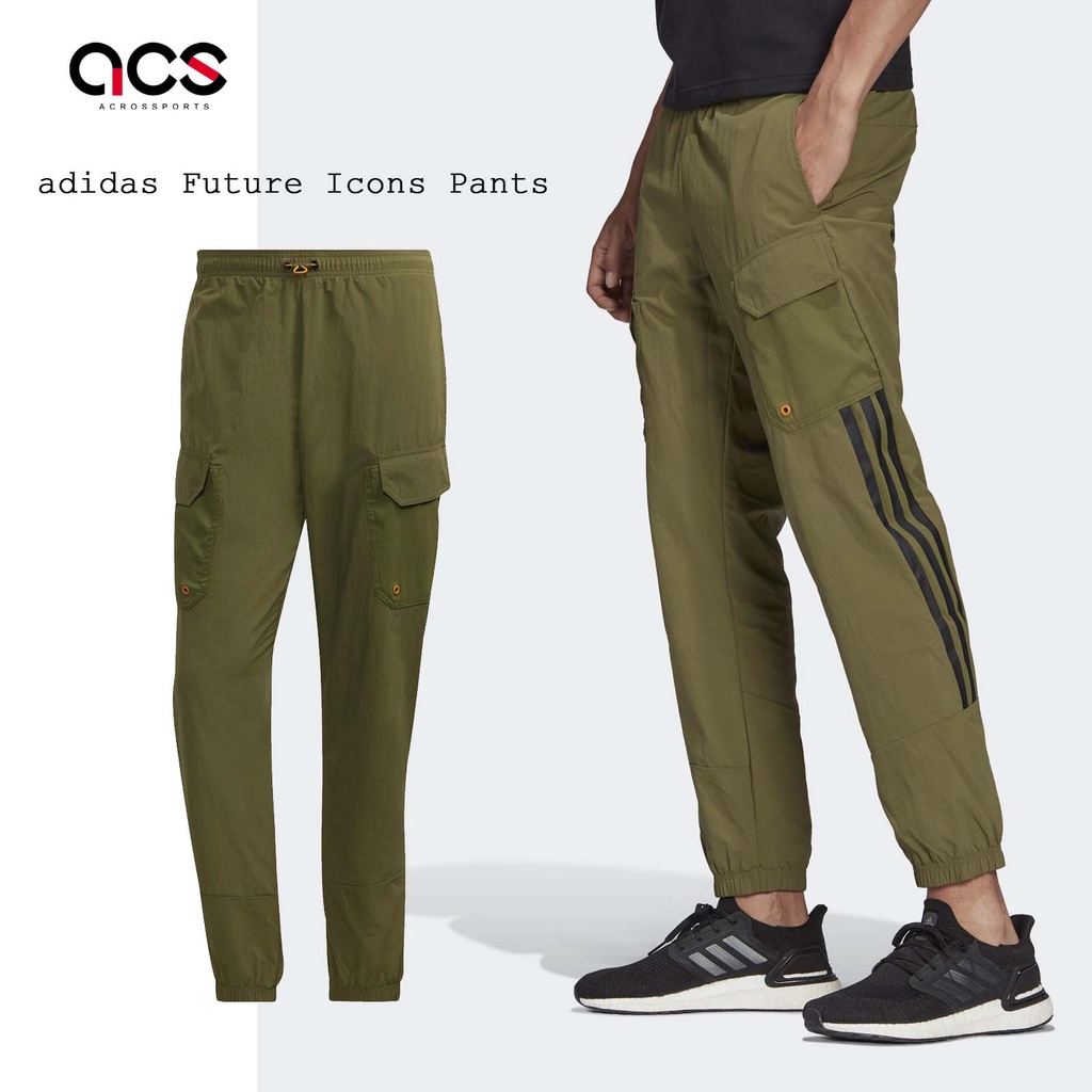 adidas 長褲 Future Icons 男款 綠 愛迪達 工作風 縮口褲 三線條 多口袋【ACS】 H65368