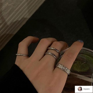 一杯冰美妮🧸【爆款】小眾戒指冷淡風素圈戒指套裝小眾設計女學生ins開口可調節食指戒鏈條指環