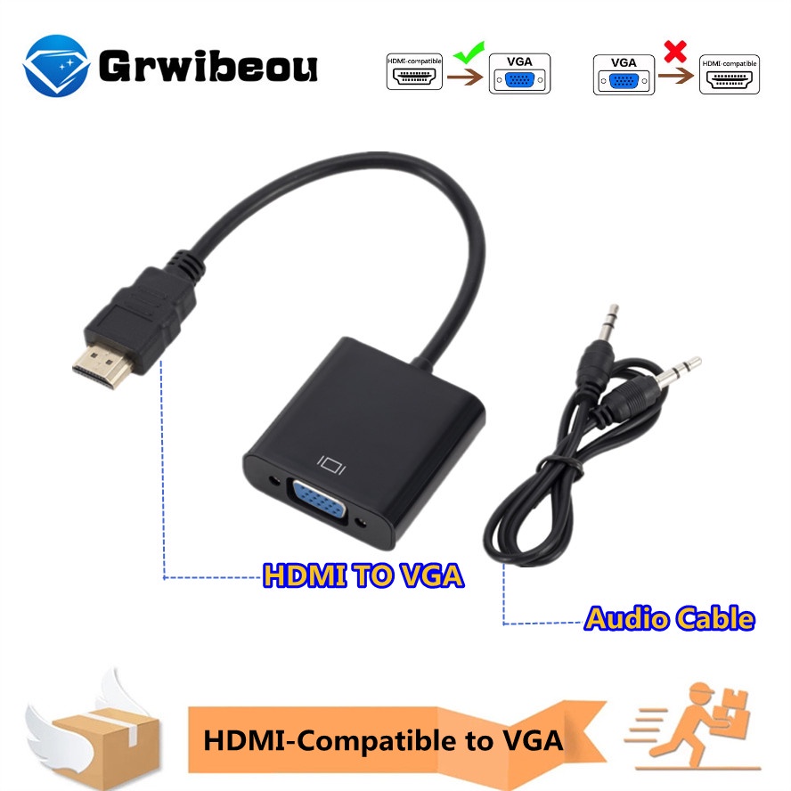 Hdmi 兼容 VGA 轉換器公對母 HDMI 到 VGA 適配器 1080P 數模視頻音頻適用於平板電腦 HD-MI2