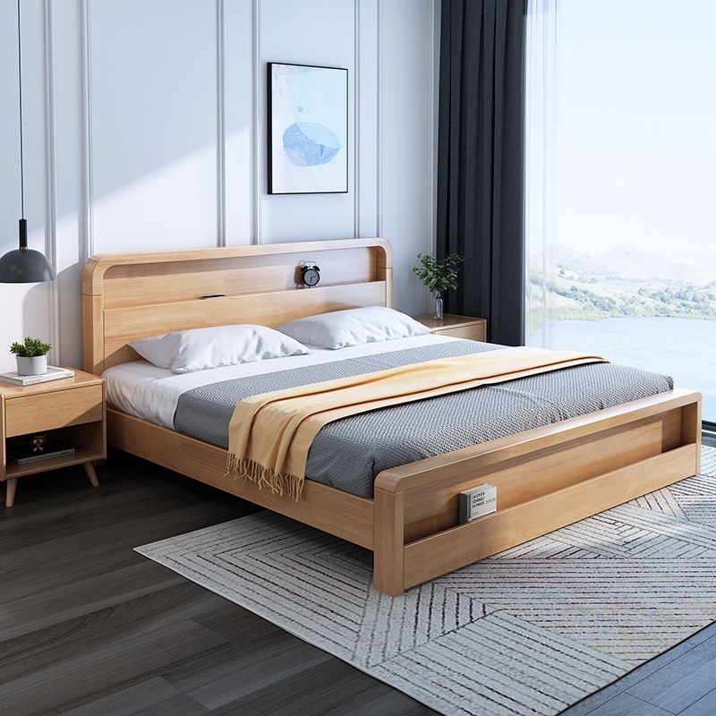 優米木業北歐實木床1.8米現代簡約主臥雙人床1.5米輕奢高箱儲物實木婚床高架床高腳床雙層床架鐵床架雙人床架