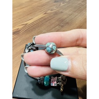 PANDORA 手鍊925純銀、藍色愛心琺瑯串飾