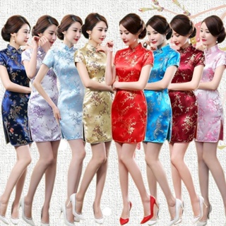 夏季新款中國風小個子大碼短版改良旗袍連身洋裝