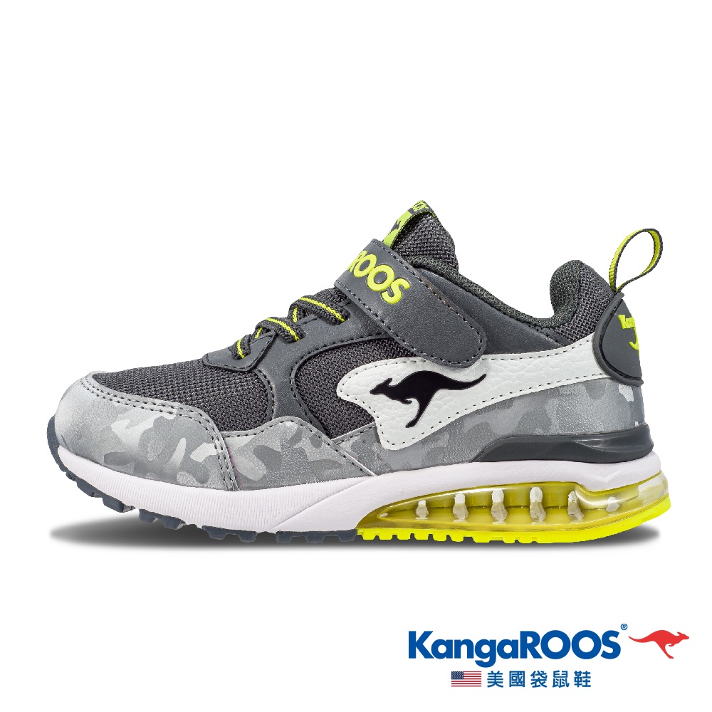 【KangaROOS 美國袋鼠鞋】童鞋 MEGA RUN 防潑水超輕量 氣墊慢跑鞋(灰-KK21468)