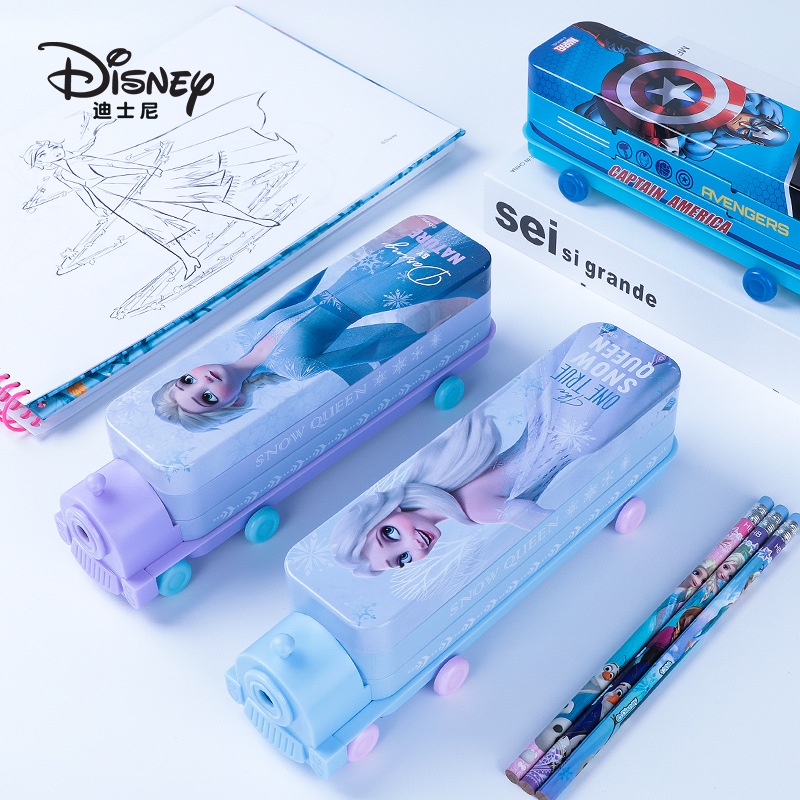 迪士尼兒童文具盒 冰雪奇緣卡通雙層火車多功能創意小學生鉛筆盒