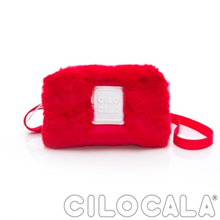季節限定 CILOCALA 限量版 亮彩尼龍毛毛防潑水斜背小方包 紅色