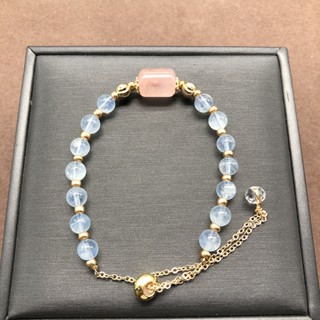 【白夜水晶】天然水晶 氣質粉水晶 桶珠 海藍寶 手珠 手串