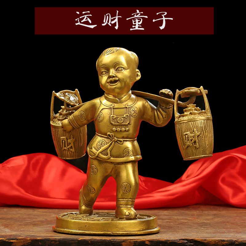 招財童子置物，古銅製，緣起物，招財，細工，重1060克 招財童子置物，古銅製，緣起物，招財，細工，重1060克