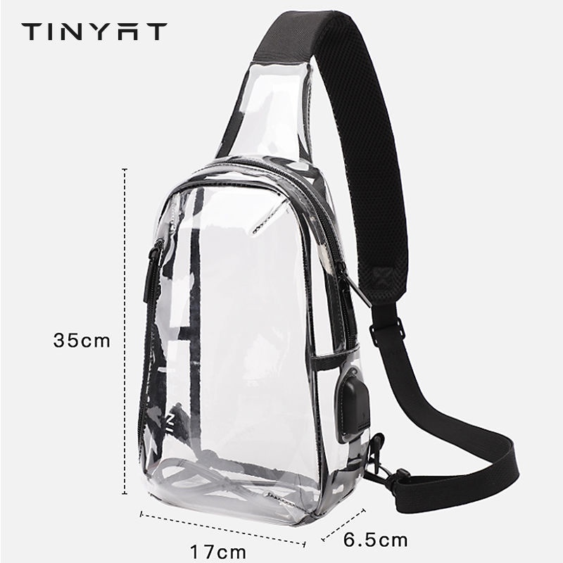 Aki✨現貨 包包 果凍包 潮流透明胸包 男 大容量USB接口 防水 斜背包 戶外 旅行 斜背包
