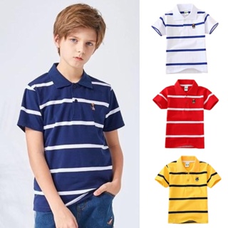兒童全新休閒棉 Polo 條紋襯衫兒童服裝|1-12歲男童時尚領襯衫