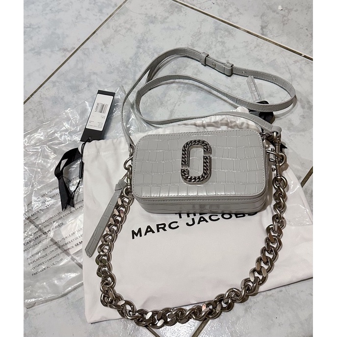 （二手現貨99新）Marc Jacobs 斜肩包  MJ鱷魚紋牛皮相機包 （藍灰色）