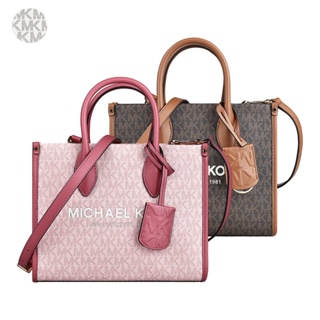 MK MICHAEL KORS MIRELLA字母LOGO印花PVC滾邊牛皮拉鍊手提斜背托特兩用包(小/多色)