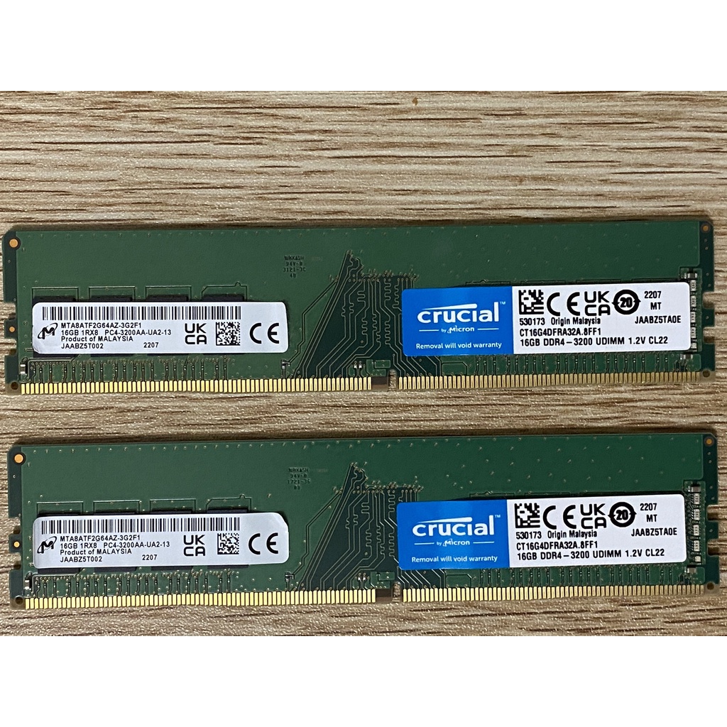 售【二手】桌上電腦記憶體DDR4 - Micron美光16G 3200MHz兩條 終身保固
