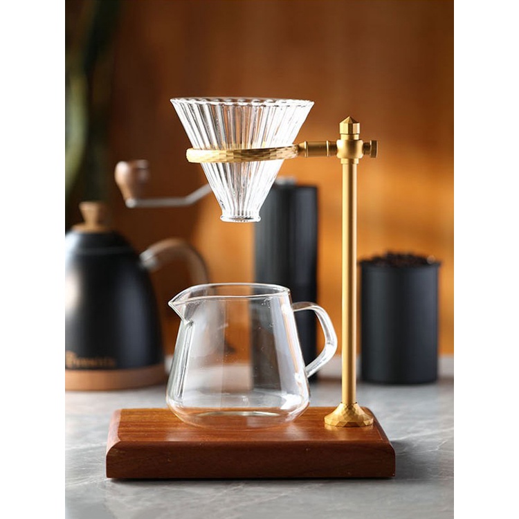 意式 手沖咖啡 濾杯 古銅色 實木底座 鋁合金支架 家用 玻璃濾杯 杯架 器具 意式咖啡器具 家用手沖器具