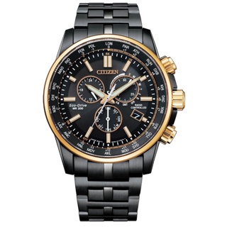 CITIZE星辰GENTS榮耀經典錶款光動能電波藍寶石錶男錶-黑金色42.5mm(CB5888-87E)