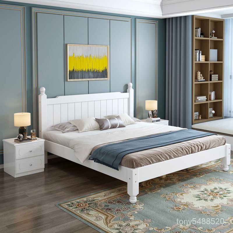 實木床現代簡約輕奢主臥1.5米雙人床經濟型歐式1米齣租房單人床架 高腳床 鐵床架 雙層床 上下床 儲物多功能床架 GAP
