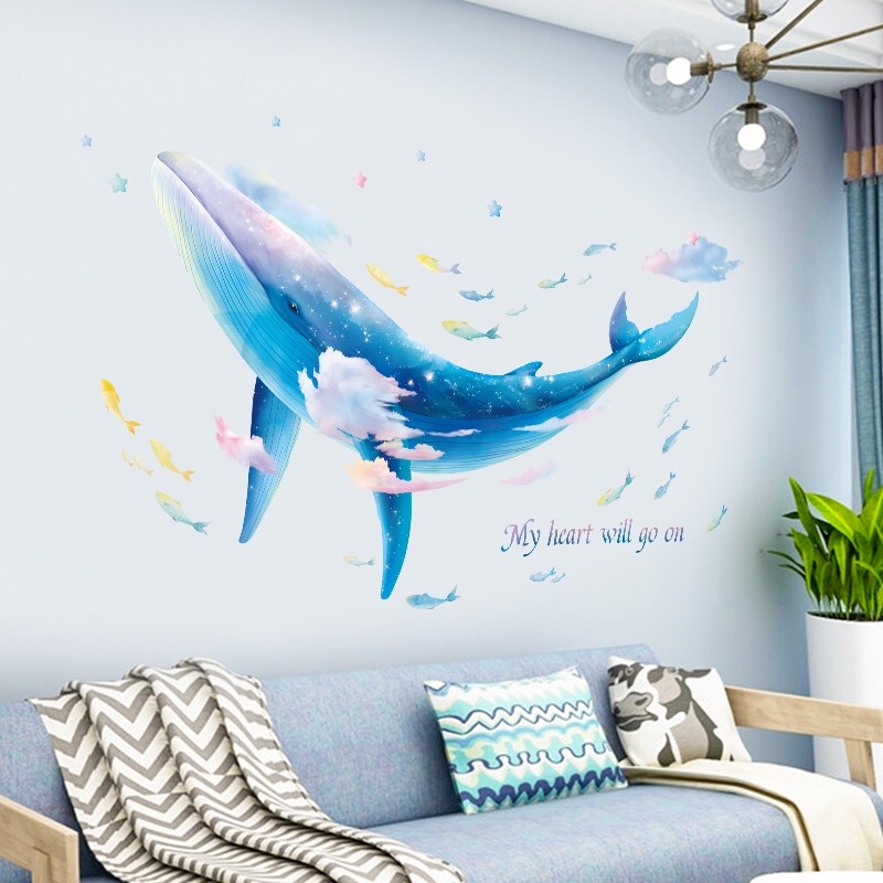 【Zooyoo壁貼】藍色鯨魚裝飾牆壁貼紙 客廳卧室餐廳浴室防水自粘壁貼 背景牆壁裝飾可移除ins壁貼