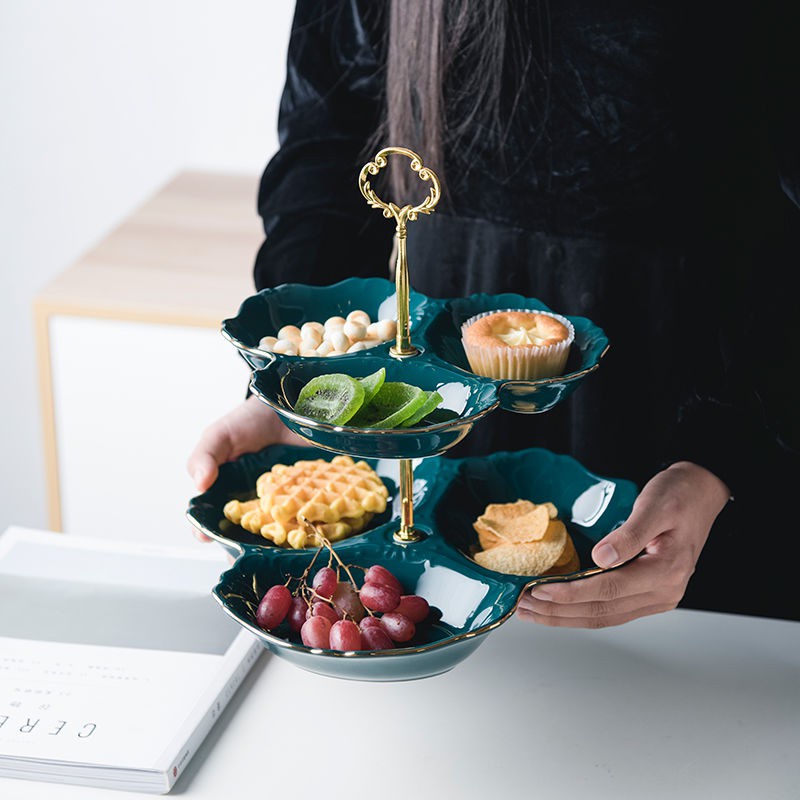 歐式陶瓷水果點心盤子客廳雙層干果盤零食糖果創意蛋糕架托盤家用