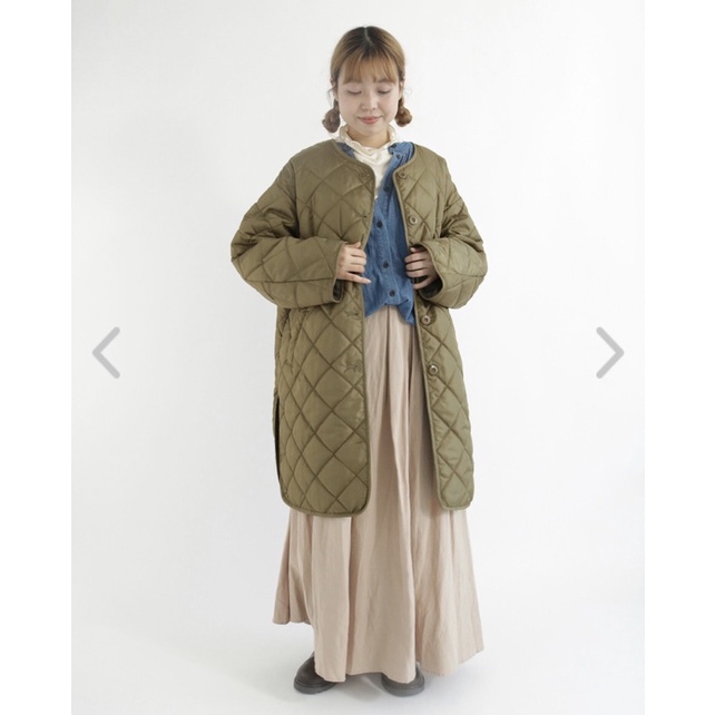 日本品牌sm2 軍綠色菱格長版開叉外套大衣