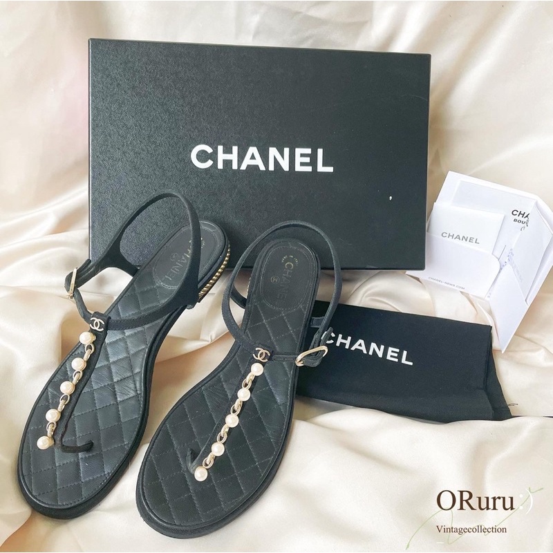 Chanel 珍珠T字涼鞋