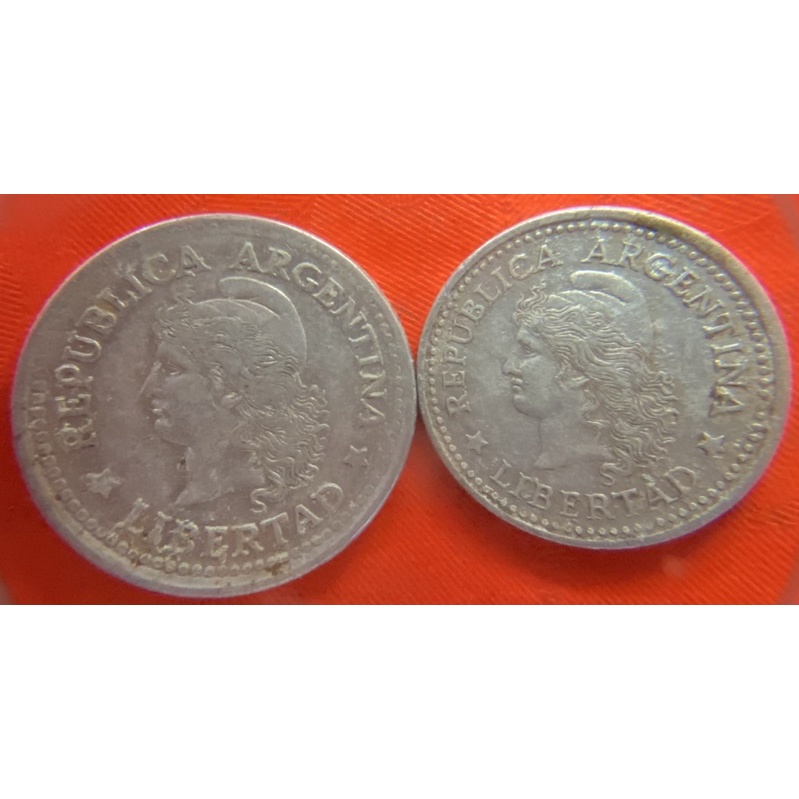 美洲郵票、阿根廷🇦🇷流通硬幣、2枚（舊）、（F0246）、鋁、1973年。