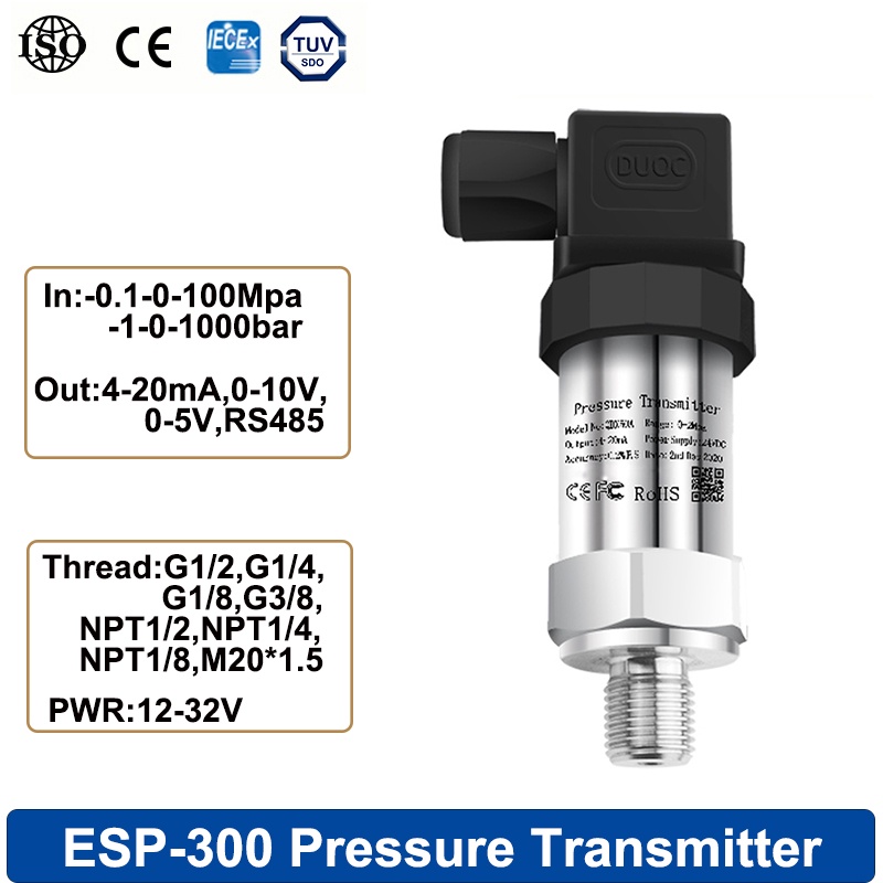 壓力變送器範圍-1-0-1000bar 4-20ma 0-10V RS485 0-5V輸出水箱油氣G1/4 M20*1.