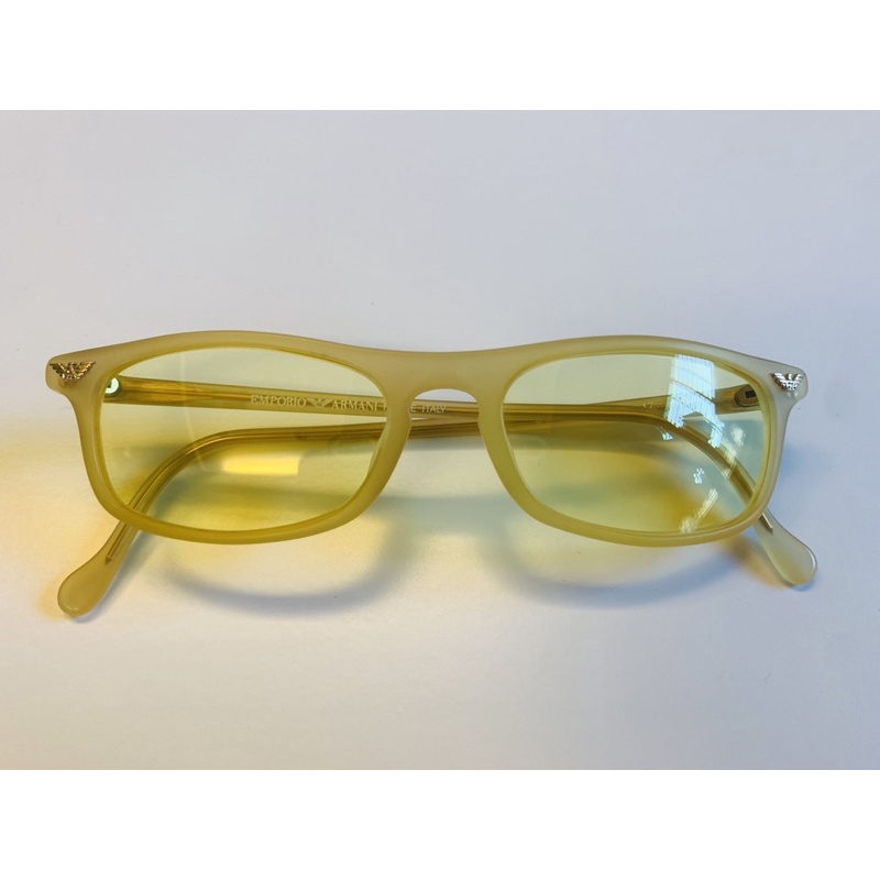EMPORIO ARMANI正品原廠霧黃鏡框黃鏡片眼鏡/平光沒有度數/可配近視眼鏡/小朋友跟女孩子適合二手商品