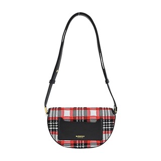 BURBERRY Olympia經典格紋帆布翻蓋斜背包(黑色)｜100%原廠真品｜JS Maxx官方旗艦館