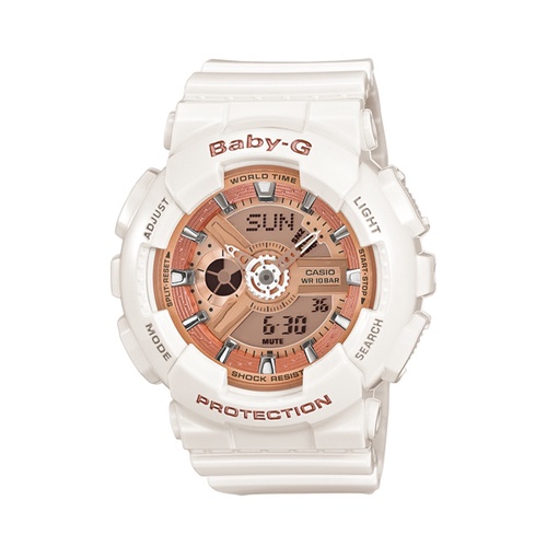 CASIO卡西歐 粉白色調BABY-G雙顯錶/BA-110-7A1