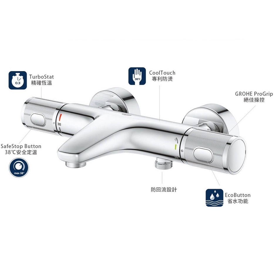 【格蘭登】德國 GROHE Grohtherm 1000 Performance 定溫龍頭主體 鉻色 34779000