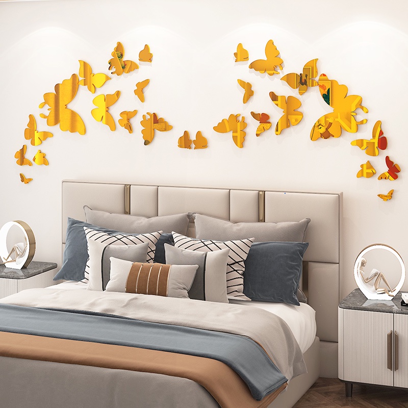可超取！浪漫蝴蝶牆貼紙防水亞克力镜面防水3D壁貼客廳裝飾臥室佈置牆貼畫自粘壁畫