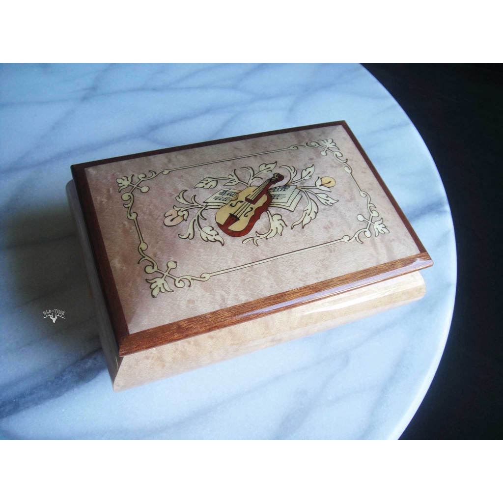 【老時光】早期二手義大利製鑲嵌拚木藝術音樂珠寶盒