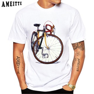 Fixed Gear 自行車騎行者繪畫 T 恤新款夏季男士短袖公路自行車運動愛好者白色休閒男孩 T 恤復古上衣