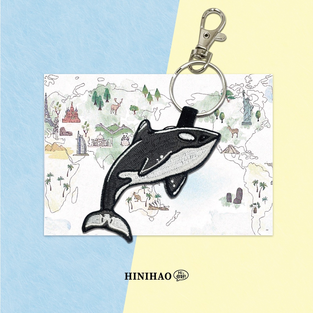 Hi你好｜虎鯨 雙面刺繡鑰匙圈 隨身小物 可愛吊飾 動物吊飾