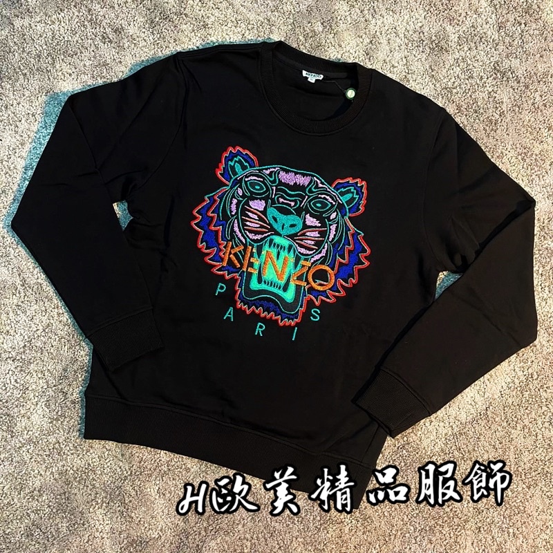 H精品服飾💎KENZO 高田三賢 經典款 刺繡虎頭 黑色 大學T/衛衣✅正品代購