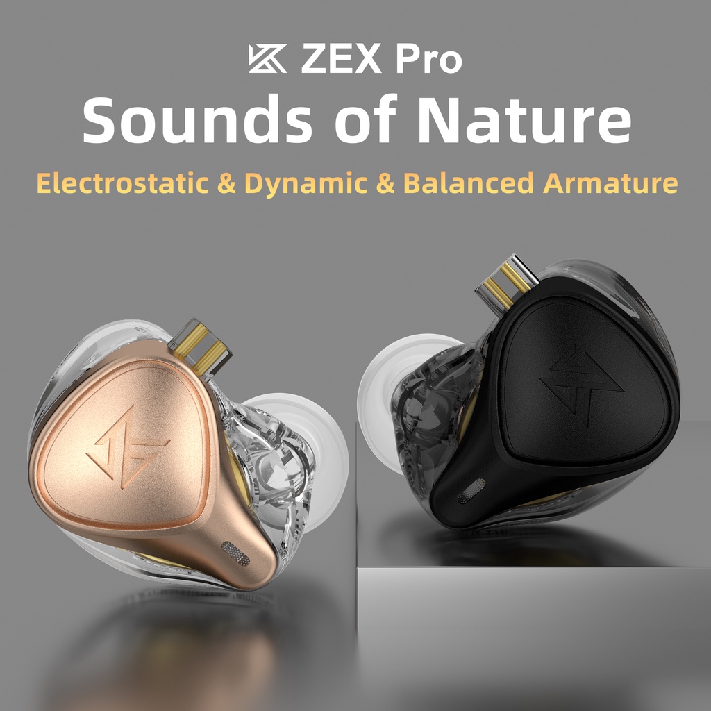 Kz ZEX pro靜電+動態+平衡入耳式耳機降噪運動遊戲HIFI耳機可拆卸線CCA CAR+ ZSN pro X NR