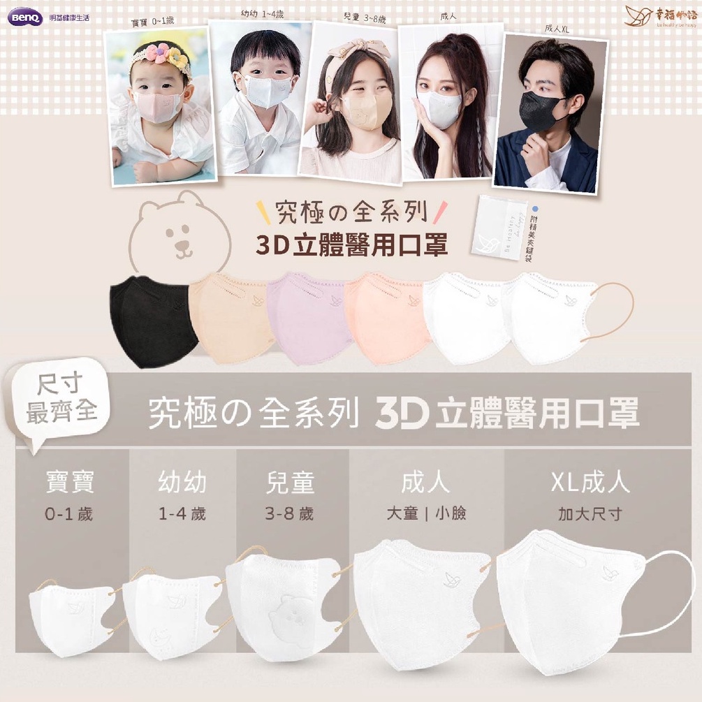 【立體口罩】究極3D 立體口罩 嫩嬰口罩 幼幼 兒童口罩 成人口罩 3D口罩 台灣製 BenQ 明基 幸福物語