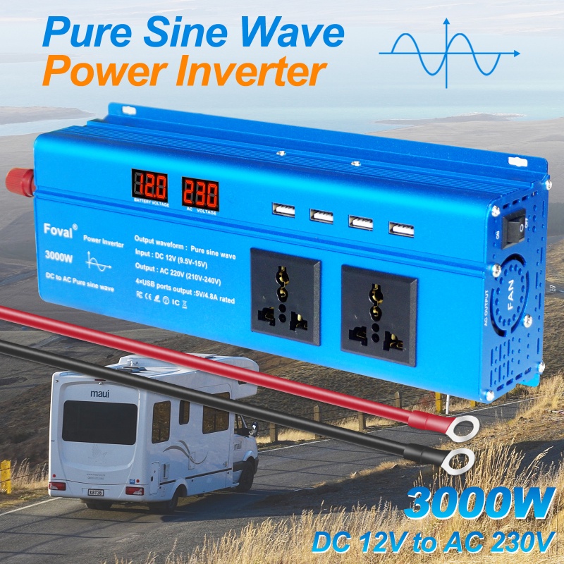 Dc 12V 至 110V 220V AC 2000W/3000W 純正弦波顯示 Led 電壓變壓器轉換器太陽能逆變器