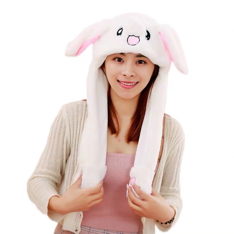 七彩發光同款抖音女童少女心耳朵會動的兔兔帽子毛绒熱門手動保暖帽圍巾